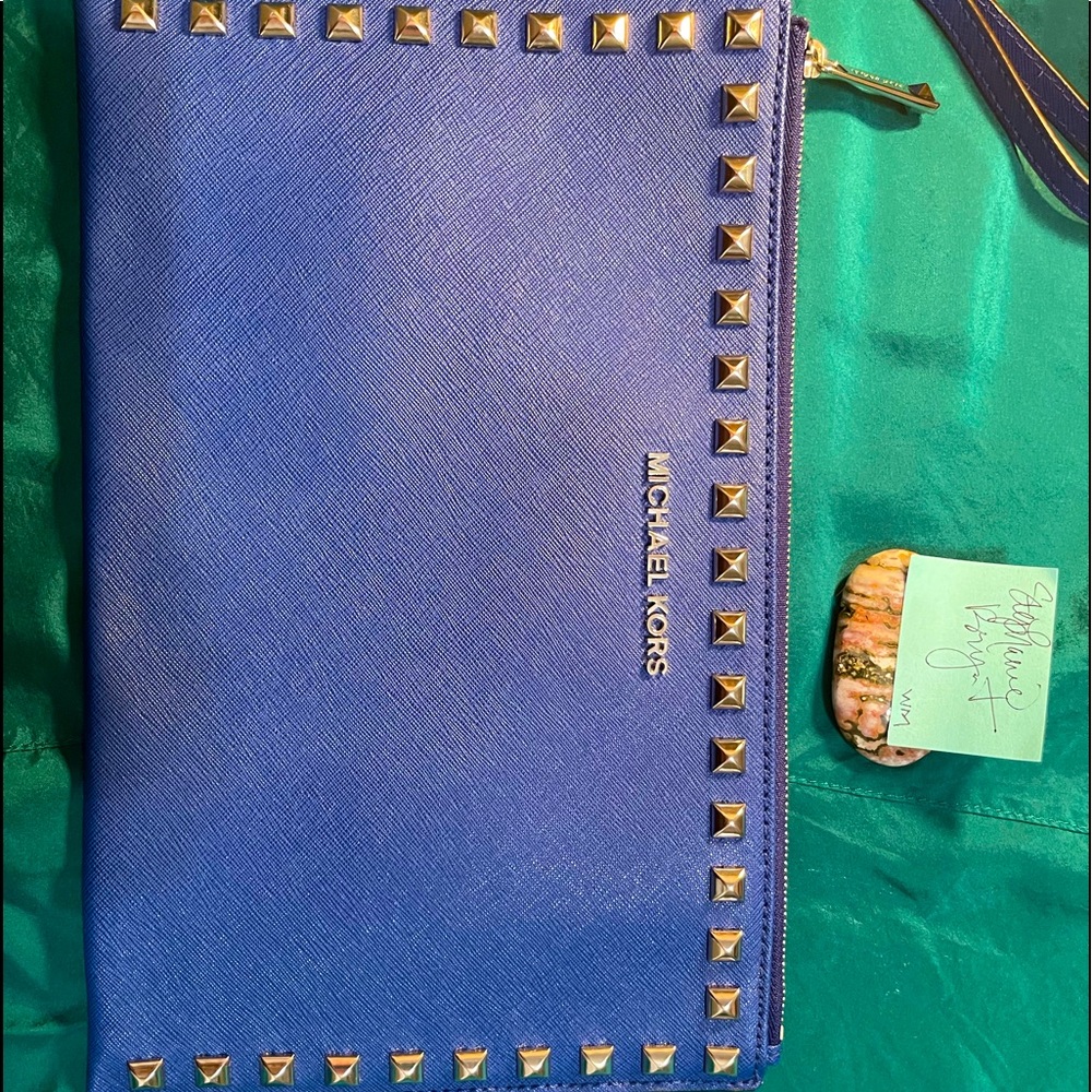 New and unused Michael Kors Blue Saffiano XL Wristlet